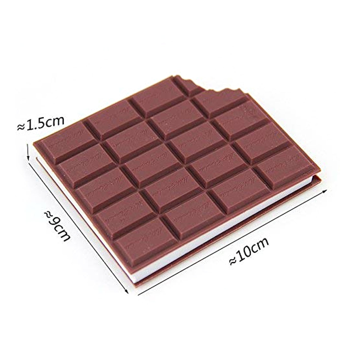 Small chocolate-scented Wukusy diary with plain pages, bite-shaped cover, ideal for kids, featuring a rectangular chocolate design.