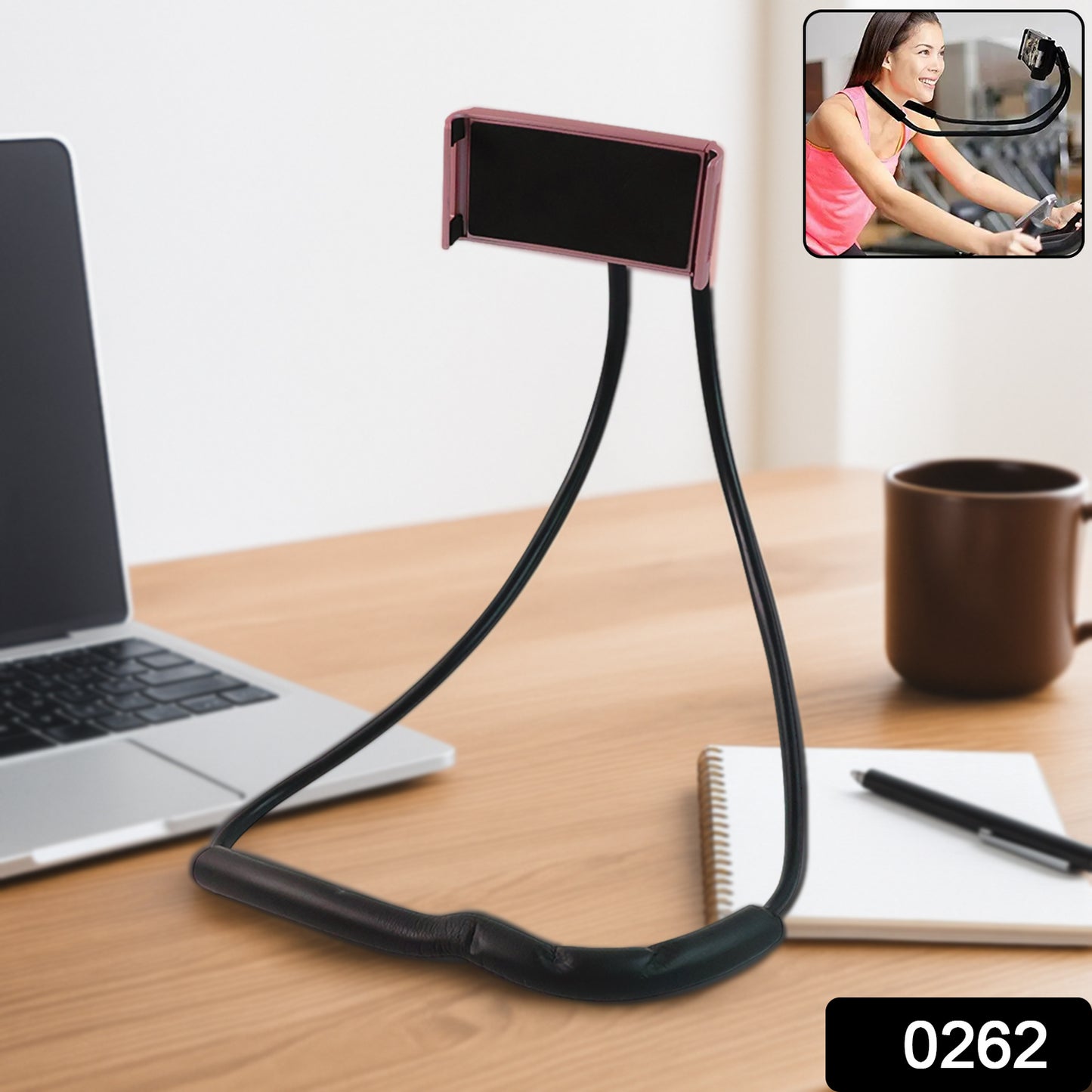 Wukusy neck phone holder and desktop lazy stand showing a flexible, adjustable stand supporting a smartphone on a white background
