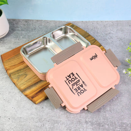 Wukusy Supermom 2 Partition Stainless Steel Lunch Box with two compartments, suitable for home and kitchen use.