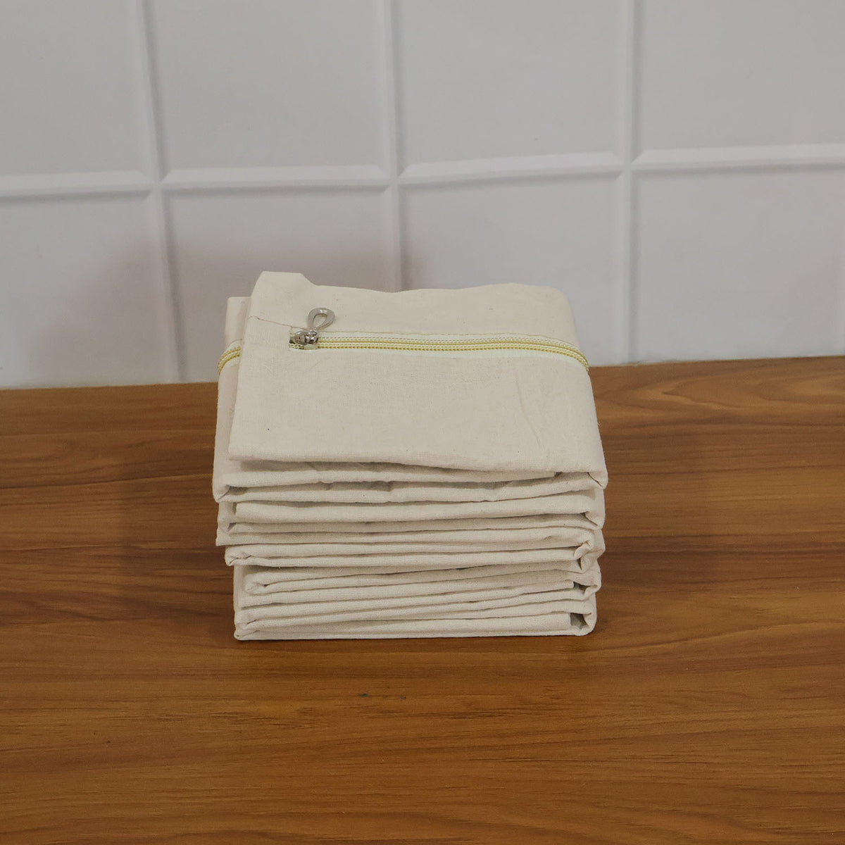 Set of six Wukusy zip closure saree storage bags, 14.5x16.5 cm, for organized and protected saree storage.