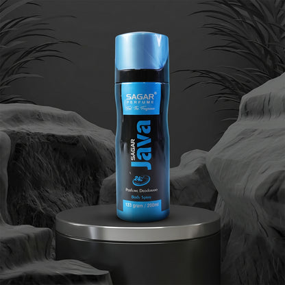 Wukusy Sagar Java perfume body spray for men in a 200ml spray bottle, featuring a sleek design and fresh fragrance.