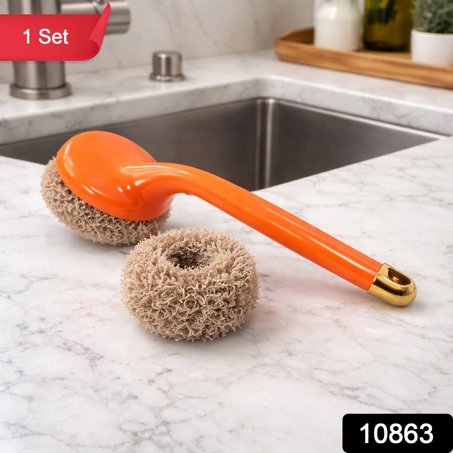 Wukusy heavy duty cleaning scrubber set with long handle, featuring durable scrubbing heads for tough cleaning tasks.