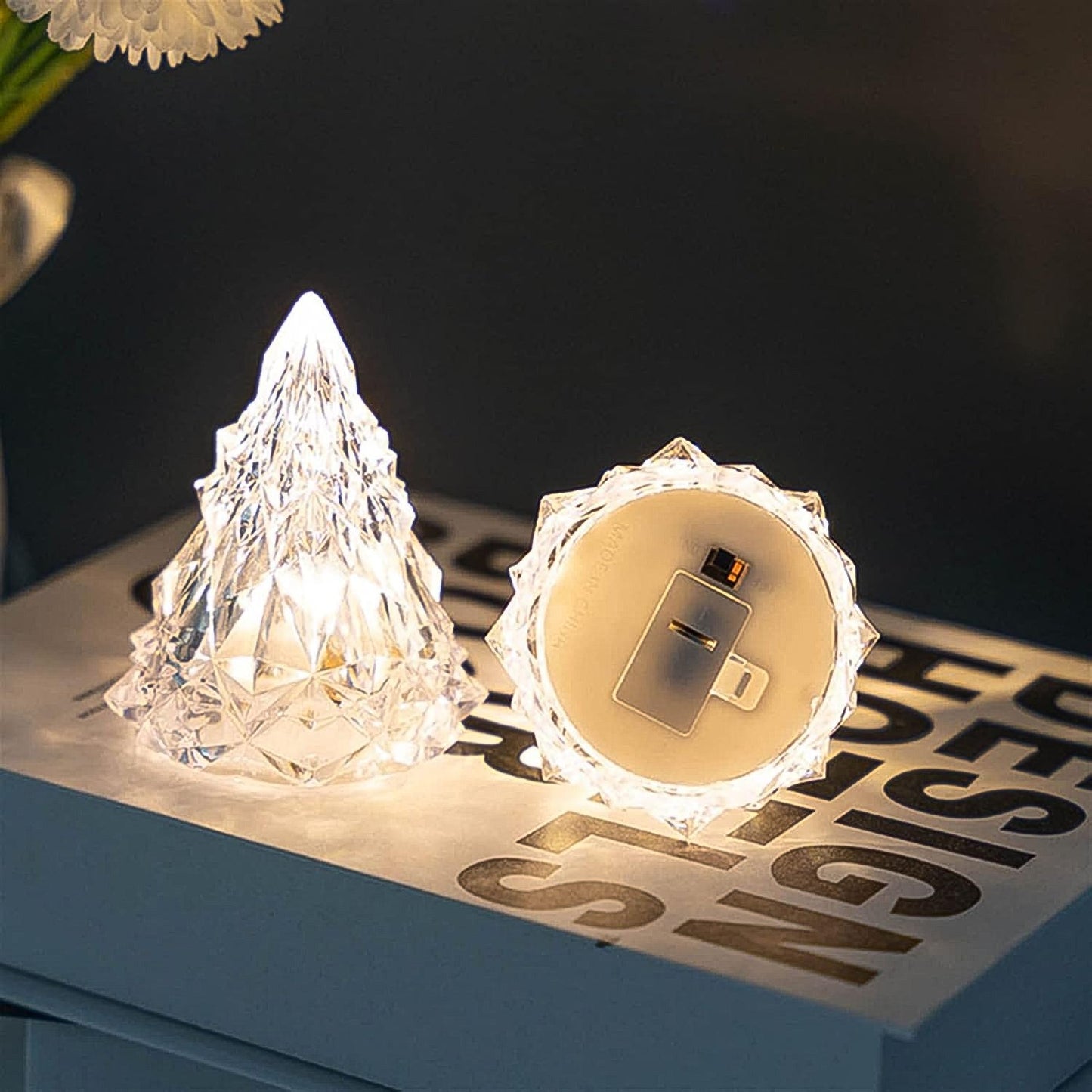 Wukusy Iceberg Pyramid Candlelight tea light in a decorative glass holder, ideal for home decor and ambient lighting.