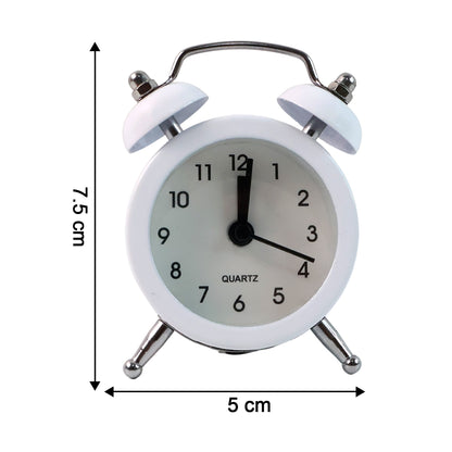 Wukusy small twin-bell analog alarm clock with white face and black hands, classic design for home use