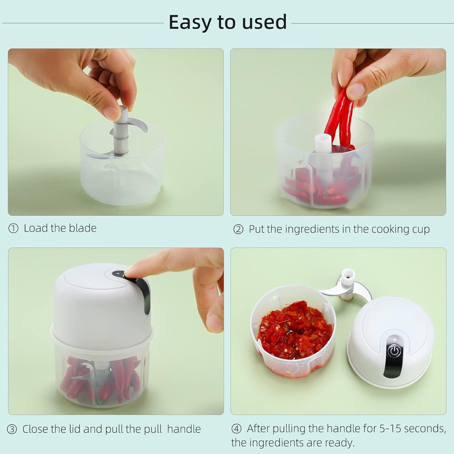 Wukusy wireless USB rechargeable mini electric garlic chopper with 3 blades, 250ml capacity, for home and kitchen use