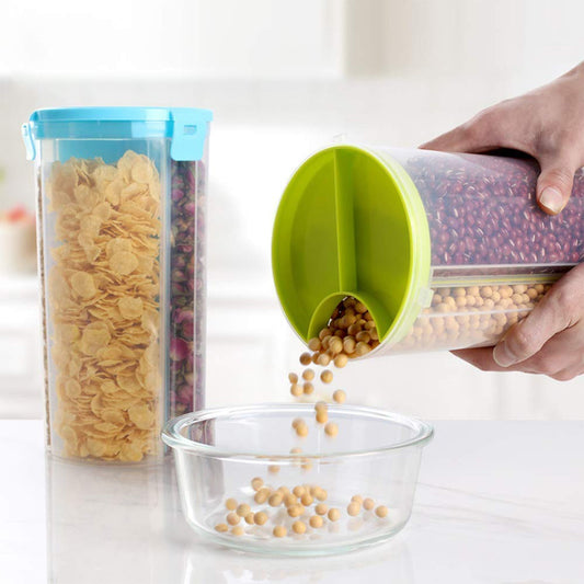 Wukusy 3-in-1 transparent airtight storage container with color box for kitchen organization and food preservation.