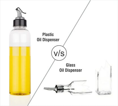 Wukusy 1-liter transparent plastic oil dispenser bottle, kitchen tool for storing and pouring cooking oil.