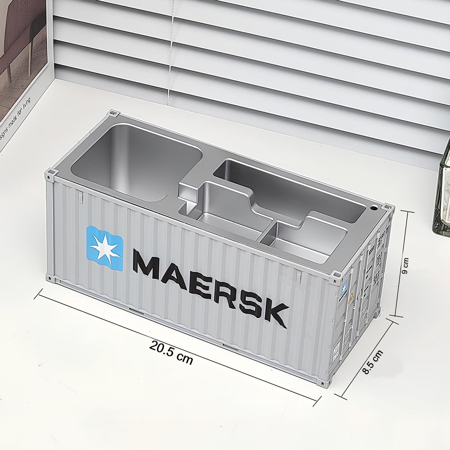 Wukusy container-style multi-compartment desk organizer with several compartments for office supplies on a clean desk surface.