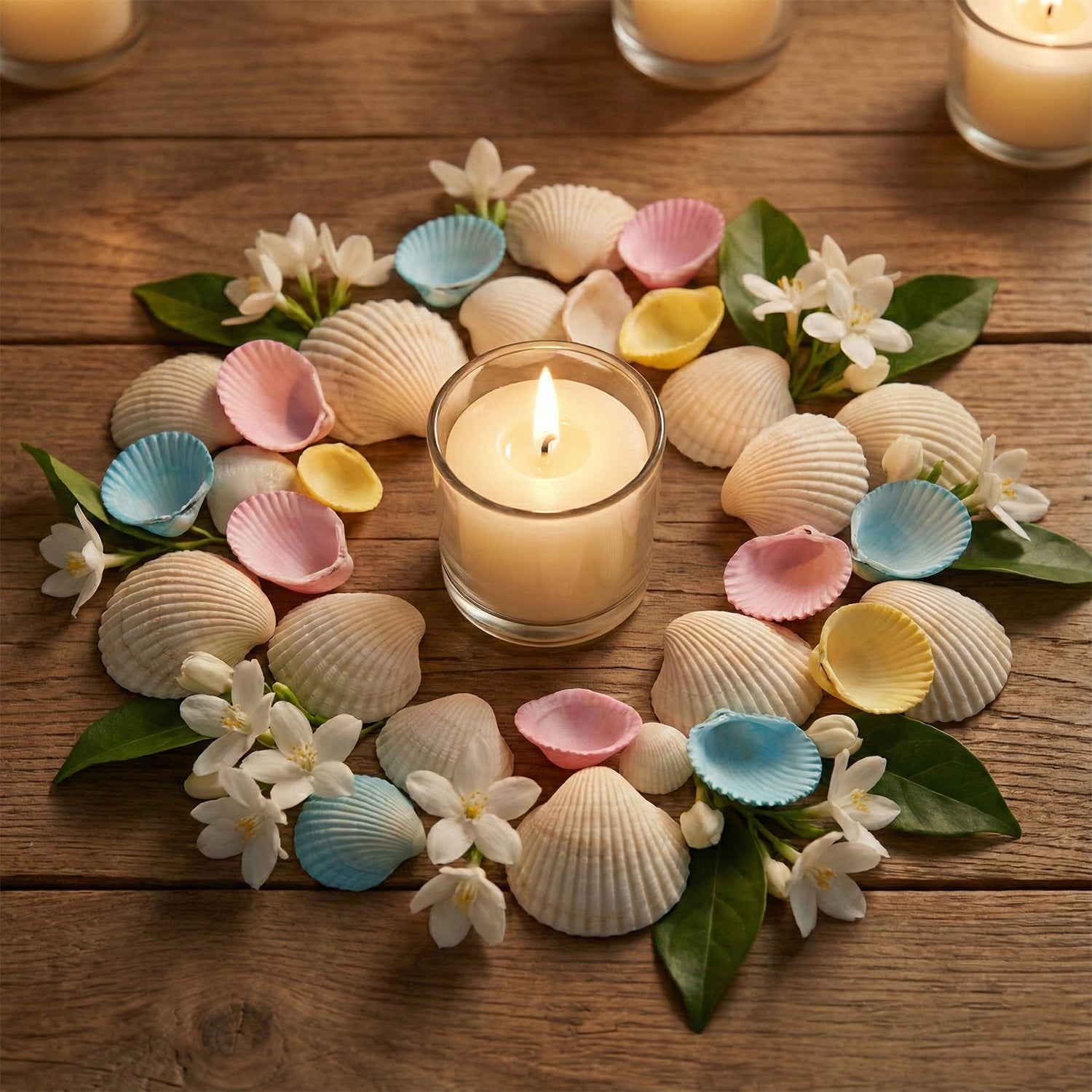 Set of decorative seashells by Wukusy, featuring various natural shells arranged for home decor or craft projects.