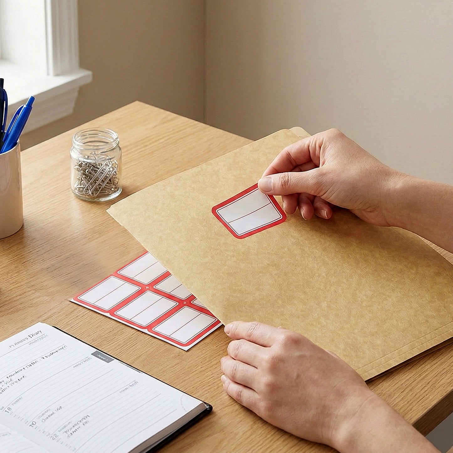 Set of five Wukusy writable label stickers on sheets, ideal for organization and labeling in home or office use.