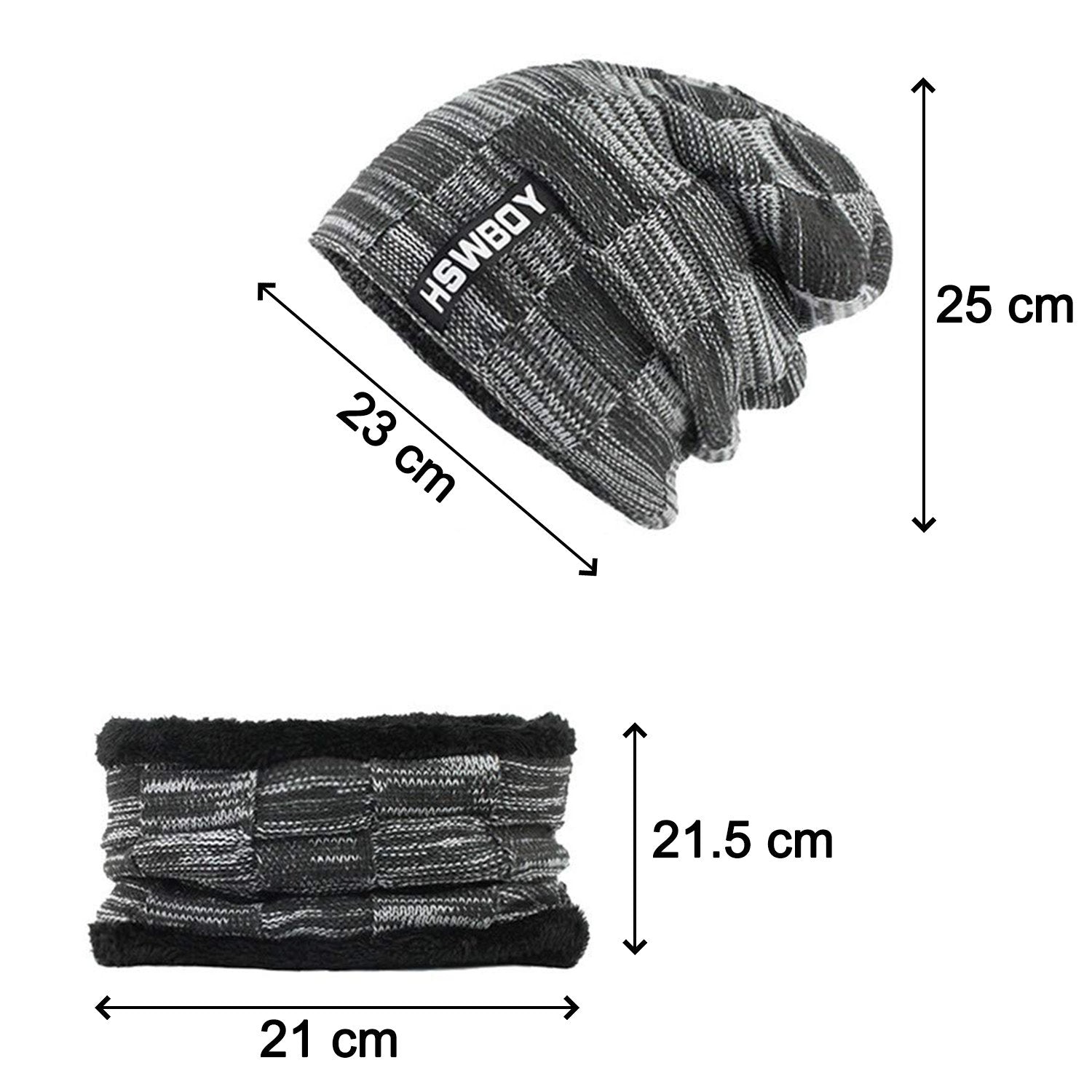 Wukusy 6066 ultra-soft unisex woollen beanie cap and muffler scarf set, shown in a cozy knit fabric with a neutral color.