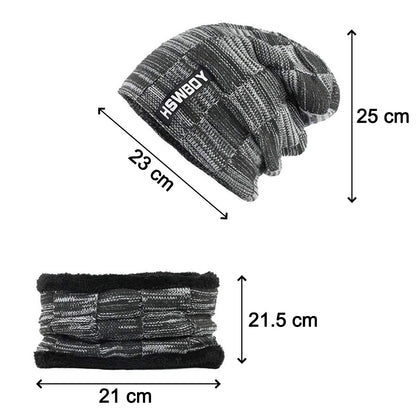 Wukusy 6066 ultra-soft unisex woollen beanie cap and muffler scarf set, shown in a cozy knit fabric with a neutral color.