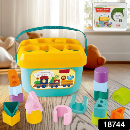 Baby Wukusy first block set with colorful geometric shapes, stacking and sorting toy for kids, non-toxic and educational.