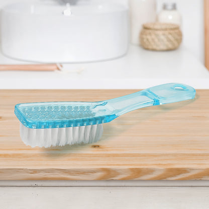 Wukusy plastic handle scrubbing brush with colorful bristles, 19 cm long, suitable for cleaning shoes and clothes.