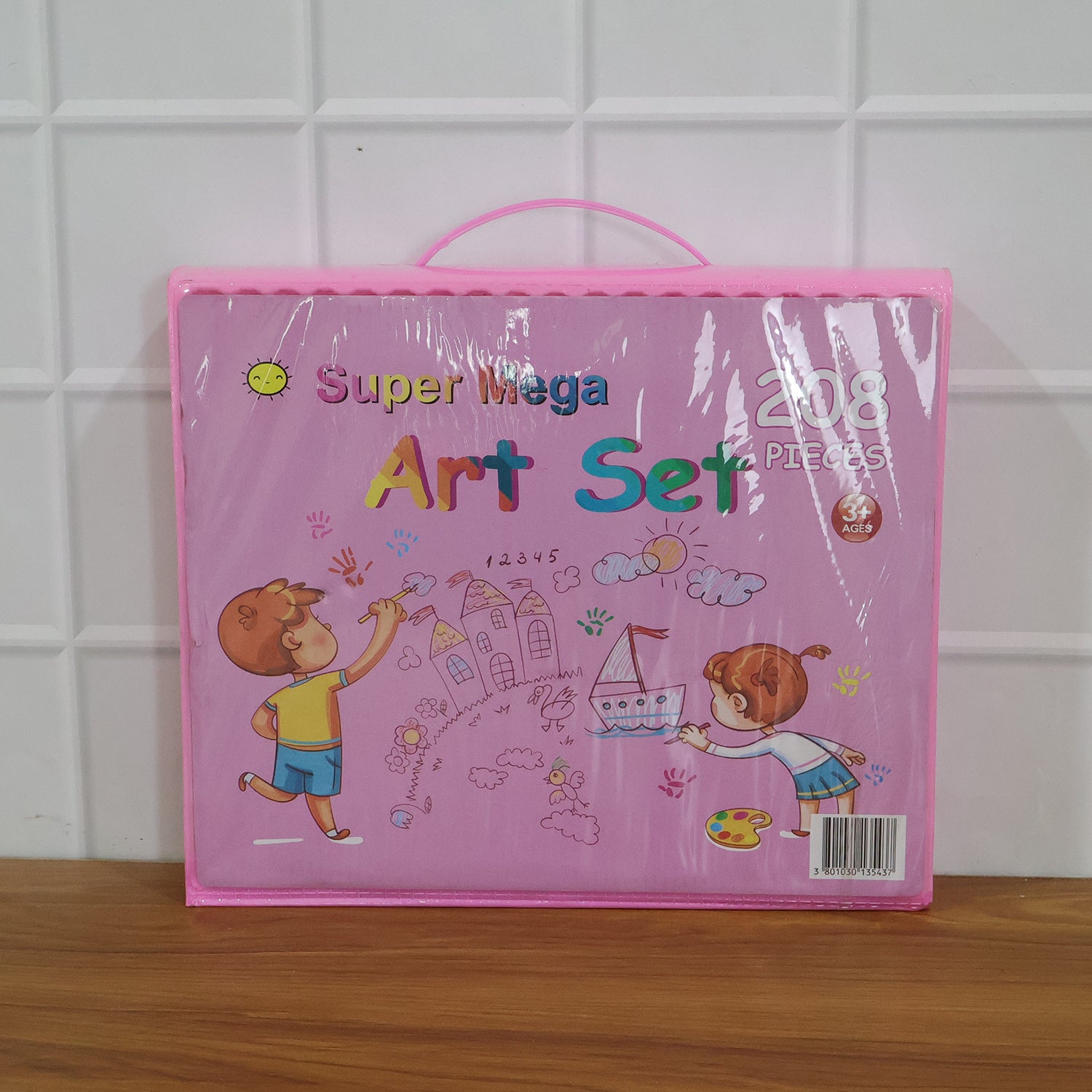 Wukusy Super Mega Art Craft Drawing Coloring Kit with 208 pieces including markers, colored pencils, and crayons on a white background.