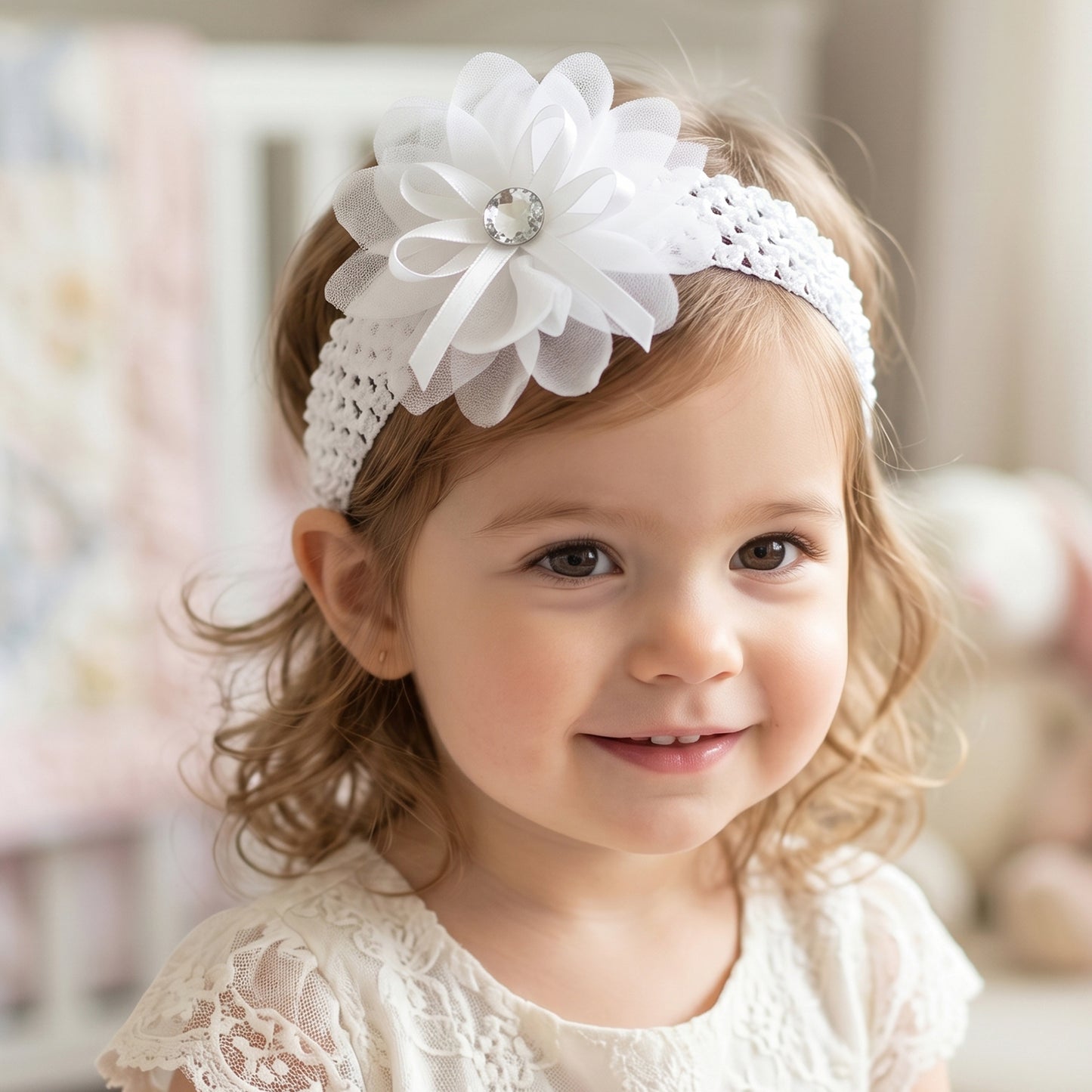 Soft elastic baby hair headband with floral lace design, featuring a mix of patterns for adorable baby hair accessories.