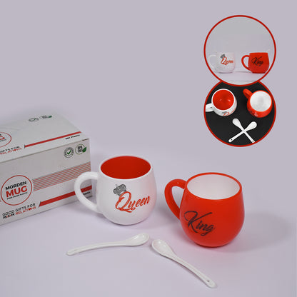 Wukusy King and Queen printed couple matching coffee mugs, 300ml plastic cups with royal design, set of 2 for coffee or tea.