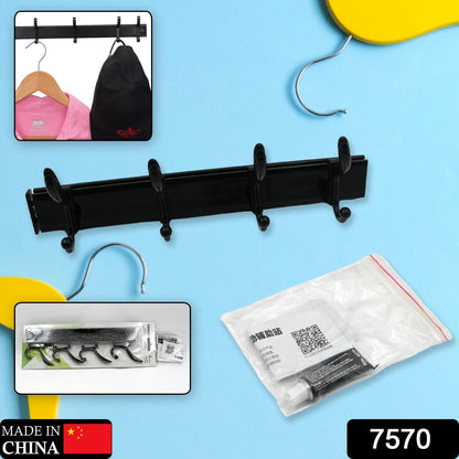 Wukusy 7570 cloth hanger wall hook rack with six hooks, wall-mounted for hanging clothes, jackets, hats, with eco-friendly adhesive.