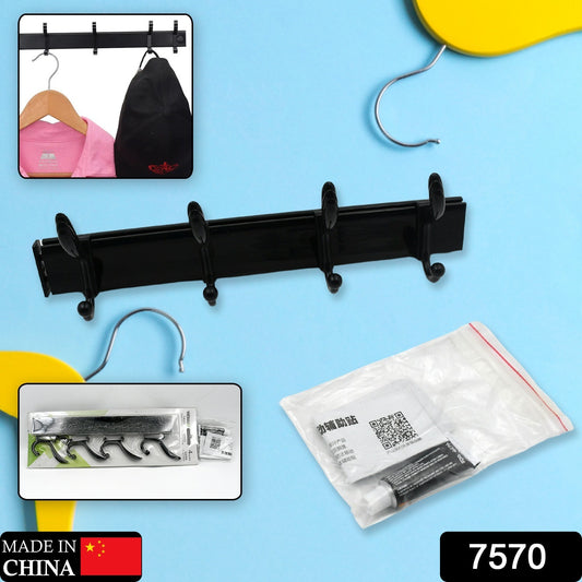 Wukusy 7570 cloth hanger wall hook rack with six hooks, wall-mounted for hanging clothes, jackets, hats, with eco-friendly adhesive.