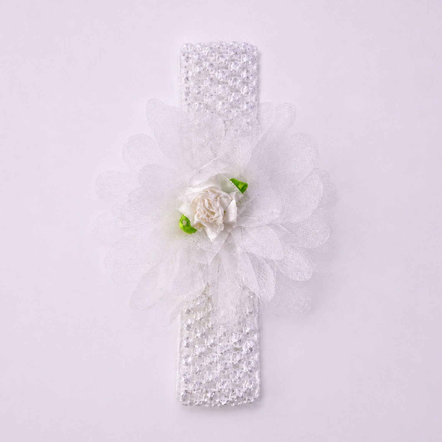 Cute Wukusy soft elastic floral baby headband, stylish stretchable hair accessory for infants with colorful flower design.