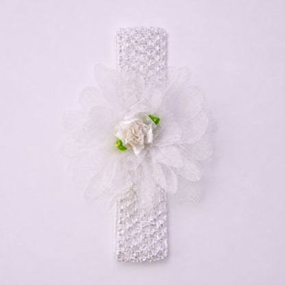 Cute Wukusy soft elastic floral baby headband, stylish stretchable hair accessory for infants with colorful flower design.