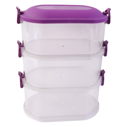 Wukusy 3-layer stackable airtight food storage container set with clear lids and compartments for organized kitchen storage