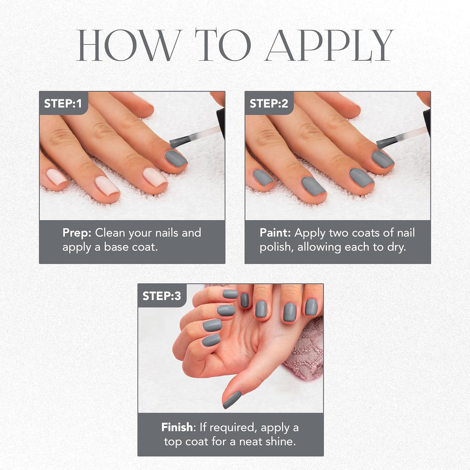 Wukusy Og Beauty Calm Grey matte nail paint in 10ml bottle, showcasing smooth, even grey finish on the nail polish.