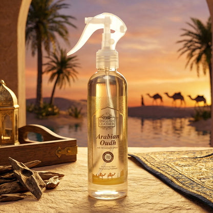 Wukusy Arabian Oudh air freshener spray for home or office, 250ml bottle with a sleek design and Oudh fragrance.