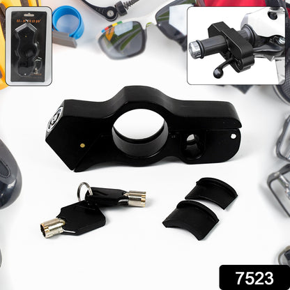 Wukusy Motorcycle Grip Lock securing handlebar throttle, universal lock for motorcycle safety and theft prevention.