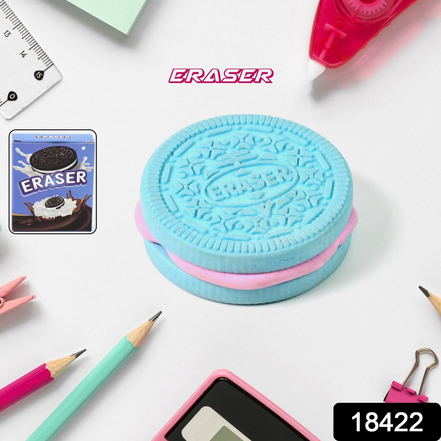 Wukusy biscuit-shaped eraser with unique designs and patterns, ideal for office and school use, shown in the image.