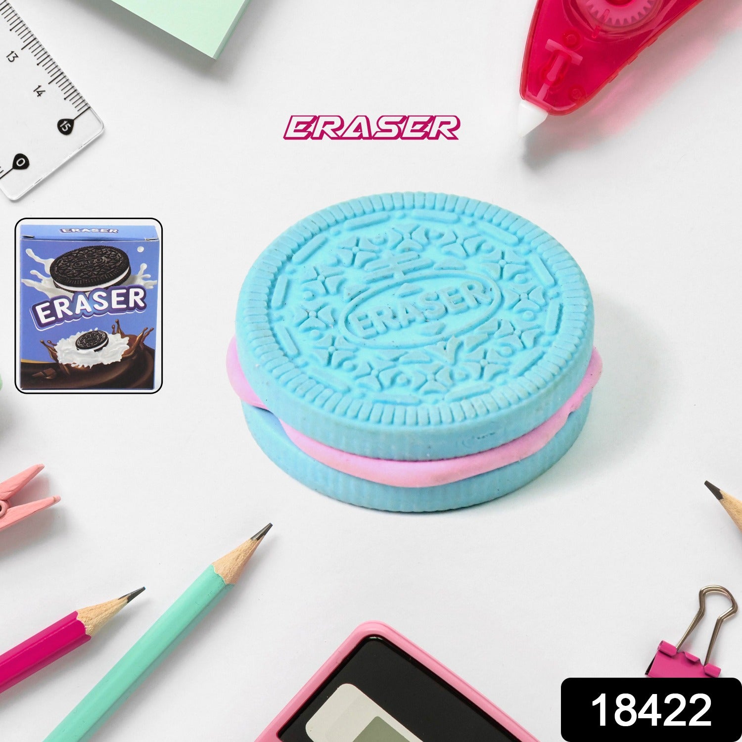 Wukusy biscuit-shaped eraser with unique designs and patterns, ideal for office and school use, shown in the image.