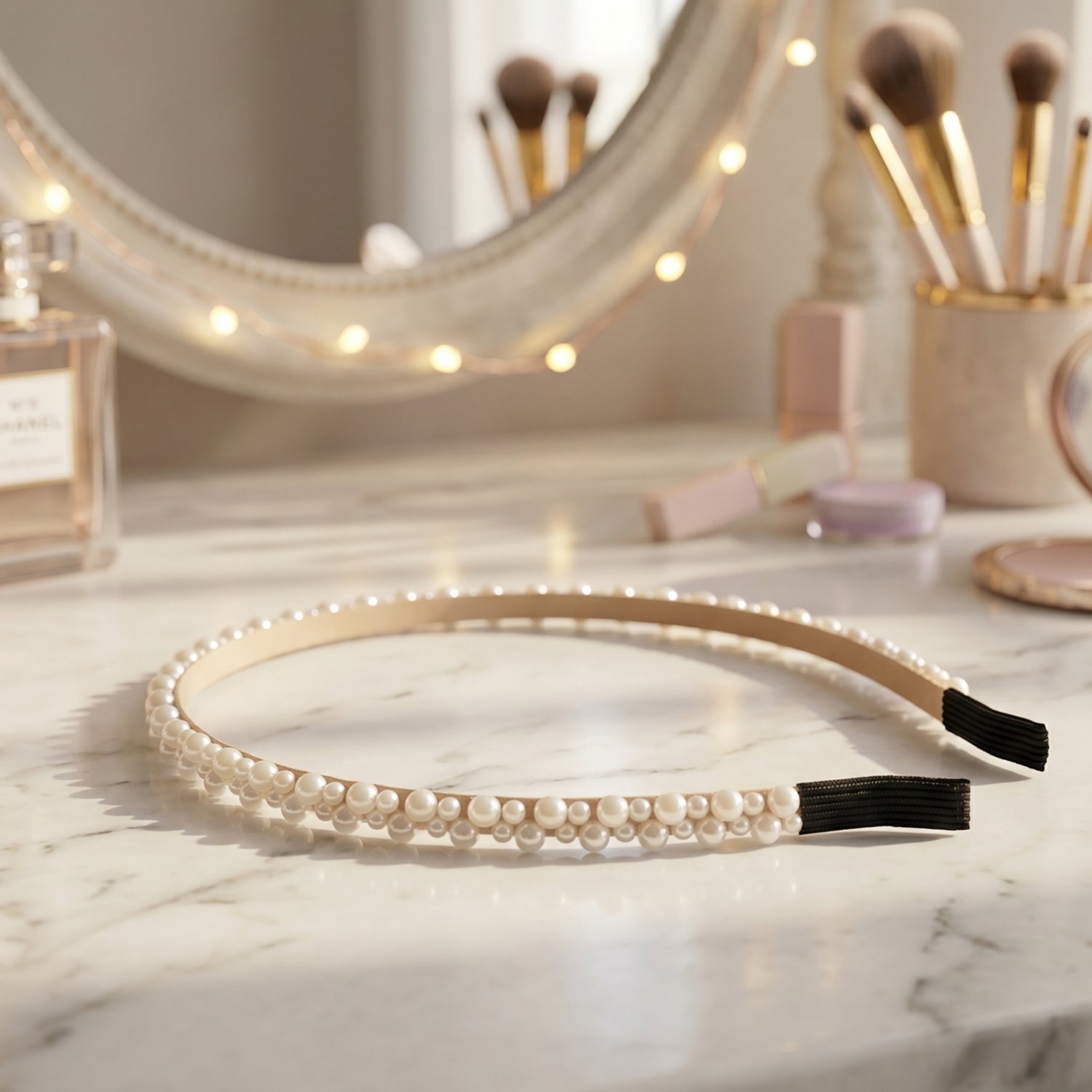 Wukusy double layer pearl hairband for girls, stylish headband with elegant pearl accents, perfect for special occasions or everyday wear.