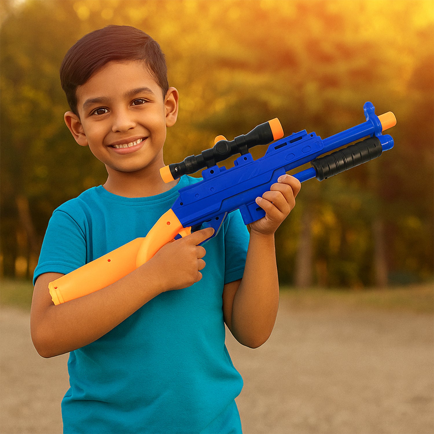 Wukusy Shot Air Gun Toy with scope and 8 soft foam bullets set, shown with the toy gun, scope, and foam bullets ready for play.