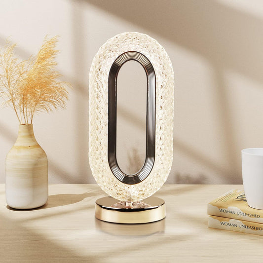 Wukusy 6878 touch control crystal desk lamp with 3-way dimmable light, USB rechargeable, decorative nightstand lamp for bedroom or living room