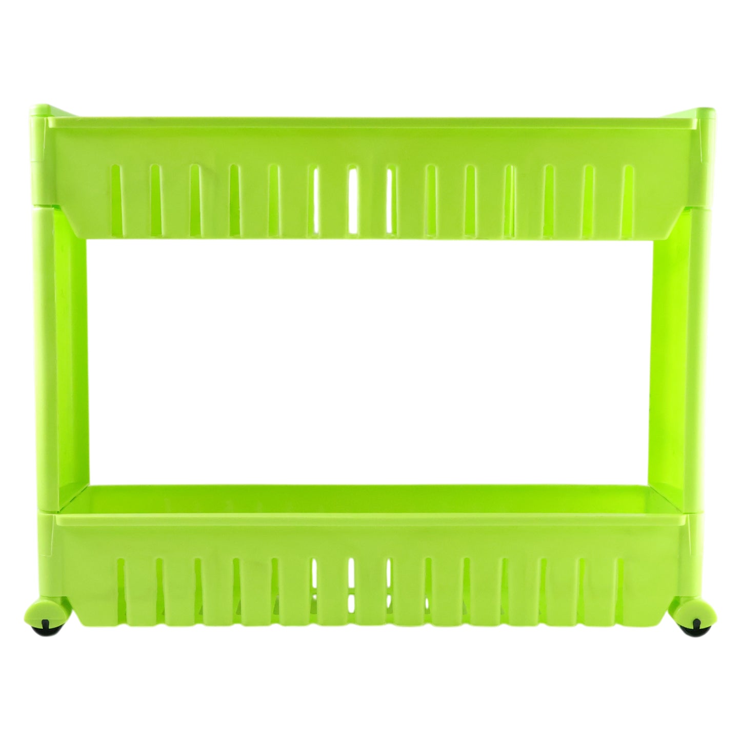 Wukusy Prexo plastic 2-layer slim storage rack with wheels, featuring a sleek design and sturdy construction for versatile organization.