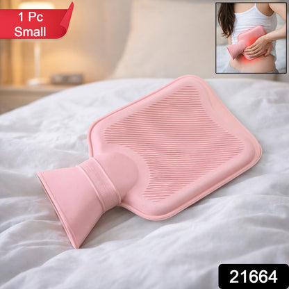 Wukusy reusable hot water bag for pain relief, showing a flexible rubber bag with a fabric cover for warm compress therapy.