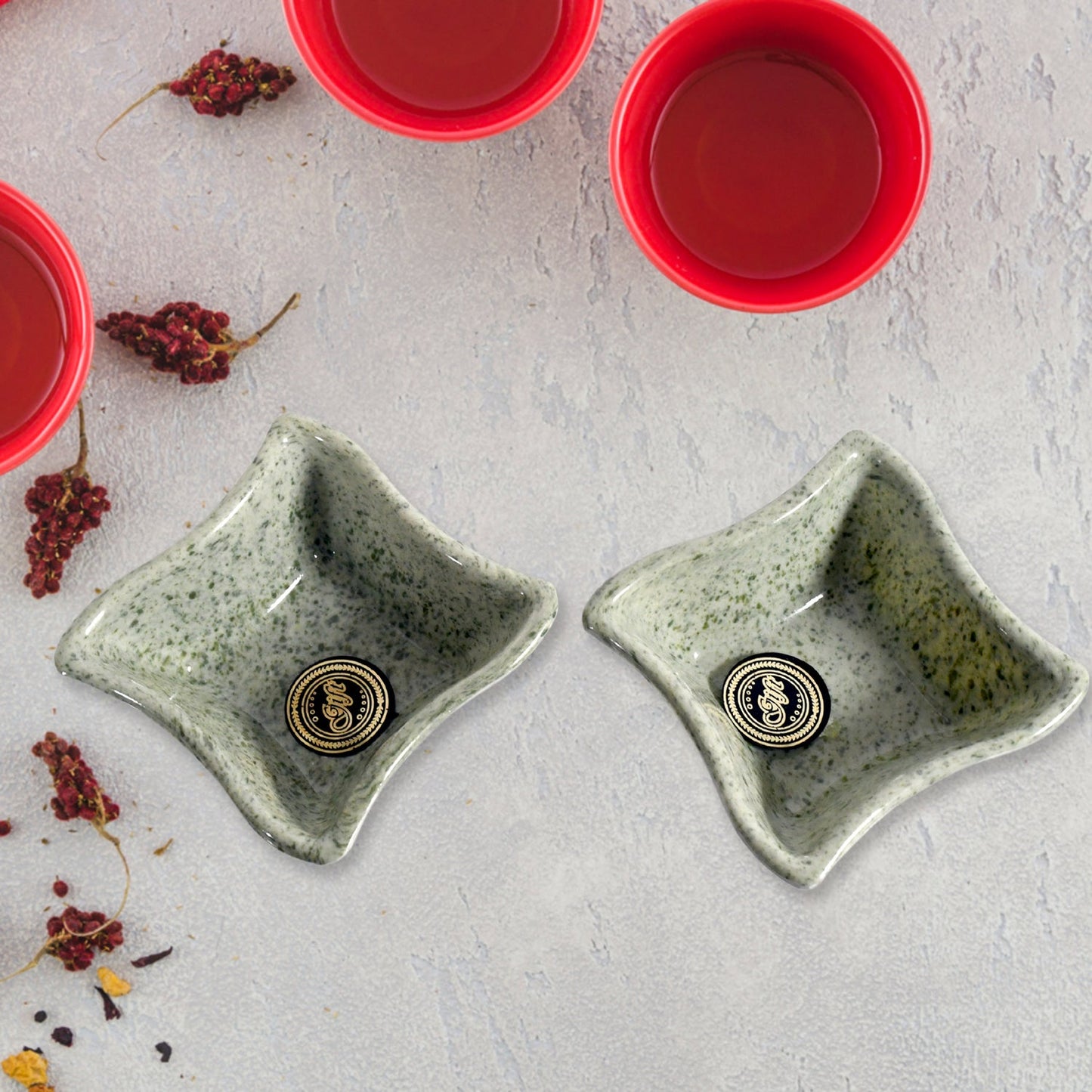 Wukusy 4-piece ceramic tea and coffee mug set with serving bowl, including snacks, ideal for home, outdoor, or gift occasions