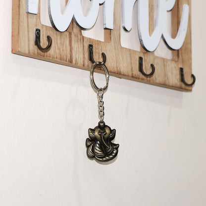 Antique black metal Ganesh face keychain from Wukusy, featuring detailed Hindu deity design on a small, portable key accessory.
