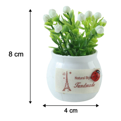 Mini artificial plant with white flower in ceramic pot, perfect for home decor, by Wukusy, showcasing a realistic bonsai style.