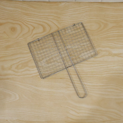 Foldable stainless steel BBQ grill wire mesh with handle by Wukusy, ideal for outdoor grilling and easy to fold and clean.