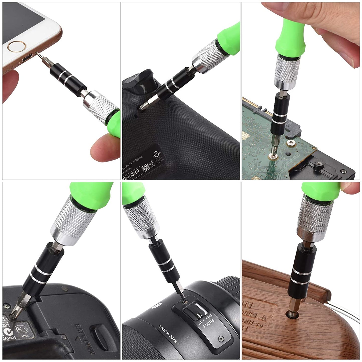 Wukusy 32-in-1 mini screwdriver bits set with magnetic flexible extension rod, suitable for power and hand tool use.
