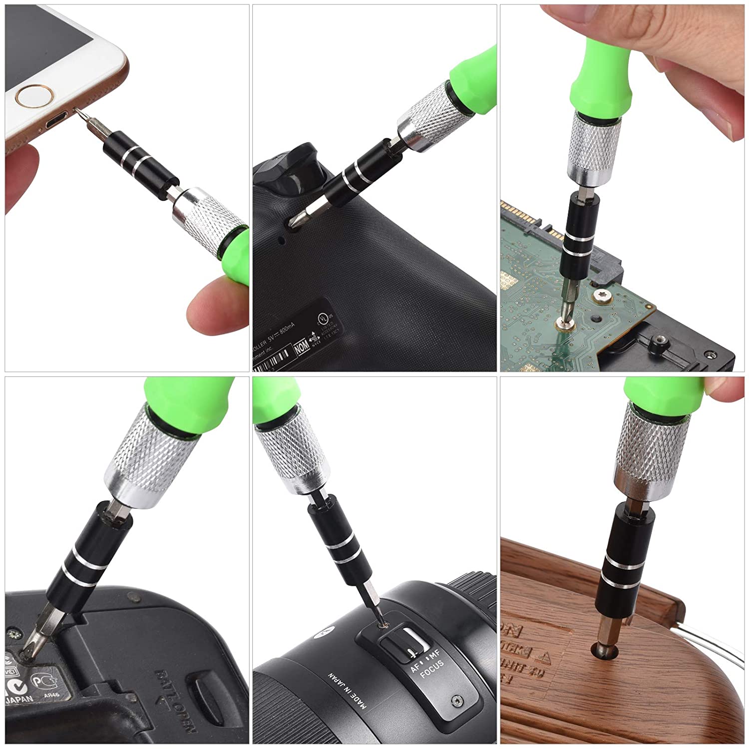 Wukusy 32-in-1 mini screwdriver bits set with magnetic flexible extension rod, suitable for power and hand tool use.