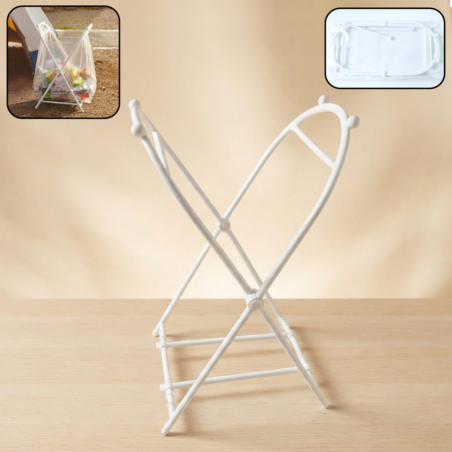 Wukusy foldable garbage bag holder stand with metal frame and plastic clips for easy waste bag support.