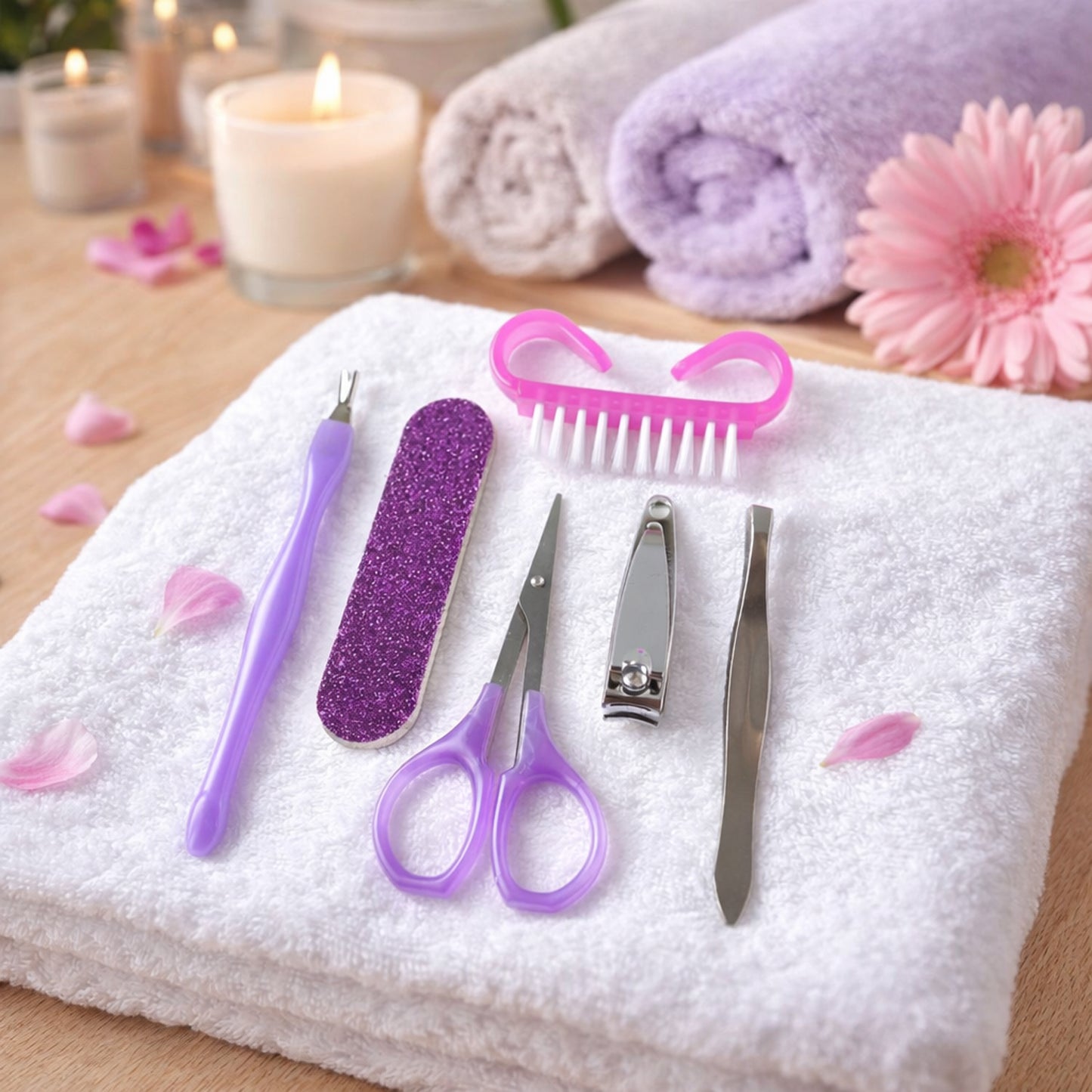 Wukusy 6-in-1 manicure and pedicure nail care kit with various tools for grooming and nail maintenance.