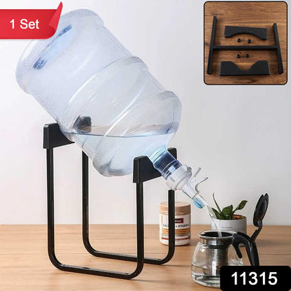 Heavy-duty metal water can bottle dispenser stand for 20-liter bottles, designed by Wukusy, shown holding a large water can.