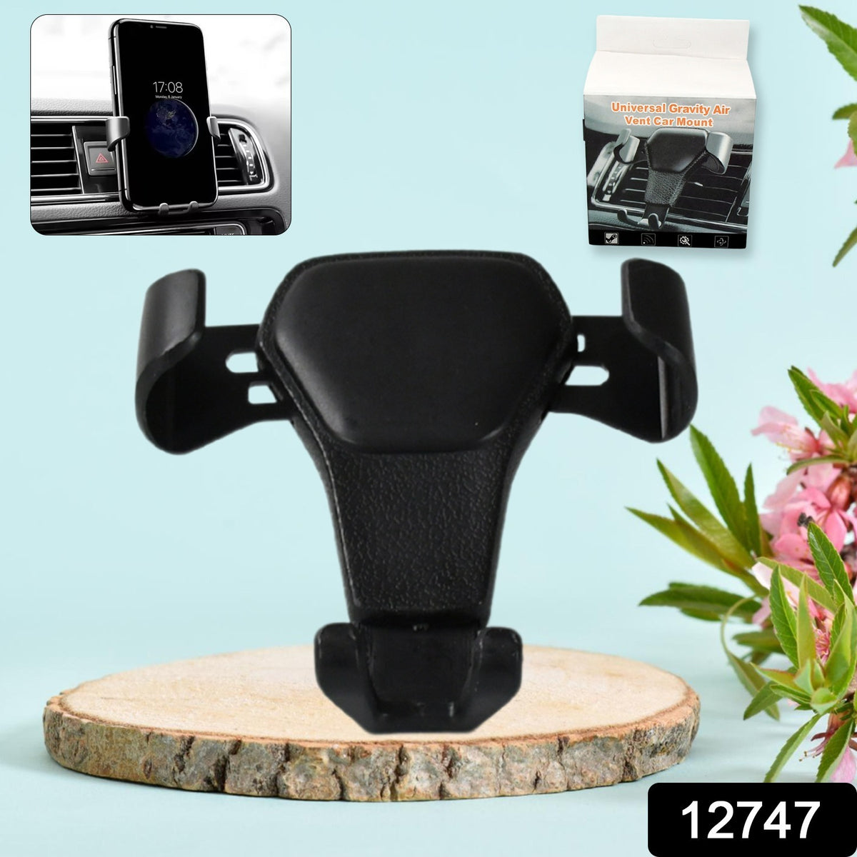 Wukusy car mobile phone holder mounted on air outlet, adjustable cell phone stand for hands-free use in vehicles