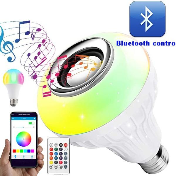 Wukusy 12W wireless Bluetooth LED smart bulb with multicolor lighting and remote control, ideal for home decor lighting.