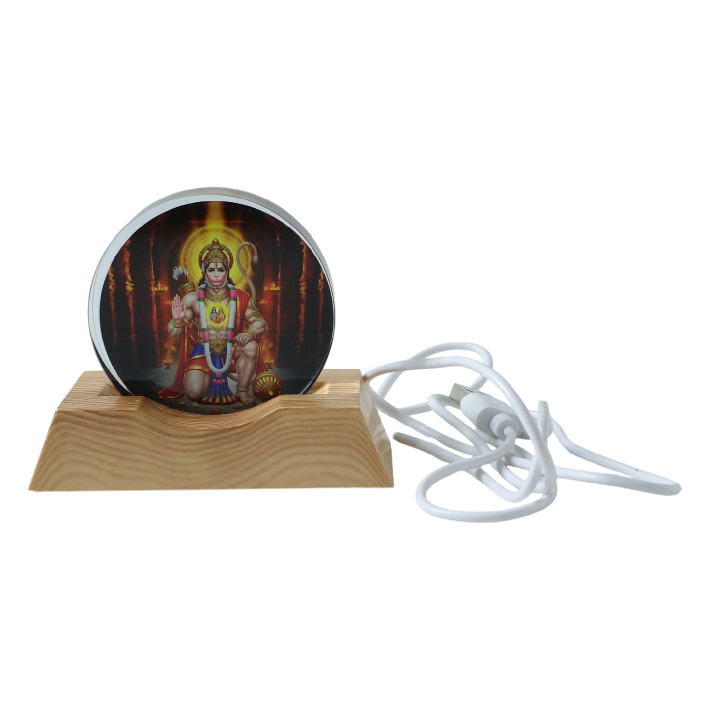 3D acrylic Hanuman Ji LED night lamp by Wukusy, featuring vibrant Hanuman figure illuminated for decorative lighting.