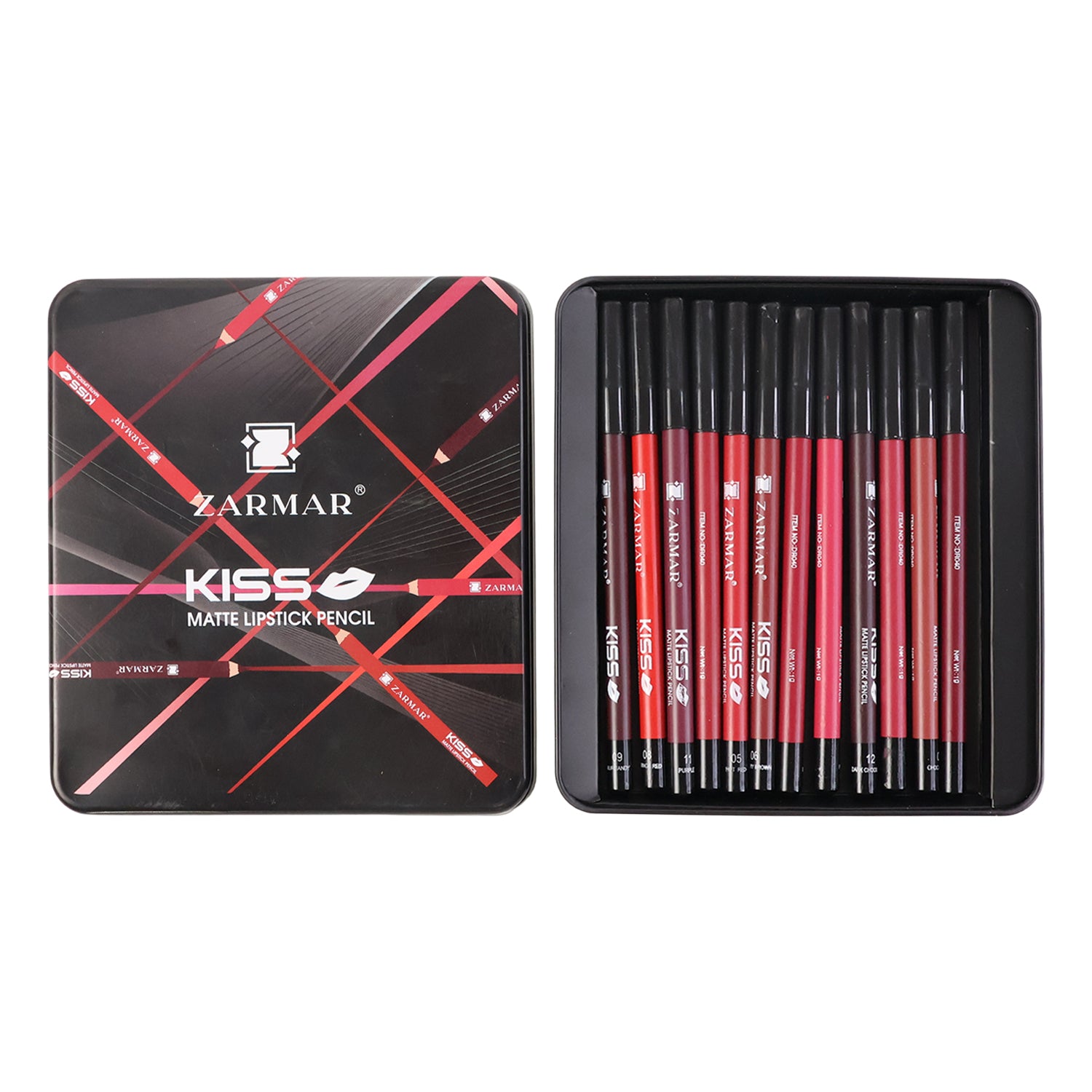 Set of 12 Wukusy matte lipstick pencils, featuring vibrant shades and sleek packaging for precise application and bold color.