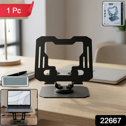 Wukusy premium adjustable foldable metal laptop stand shown in black with a sleek, sturdy design for ergonomic support.